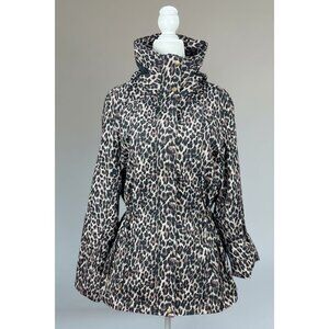 JM Collection Leopard Coat Jacket Womens M Brown Black Belted Waist Snap Button